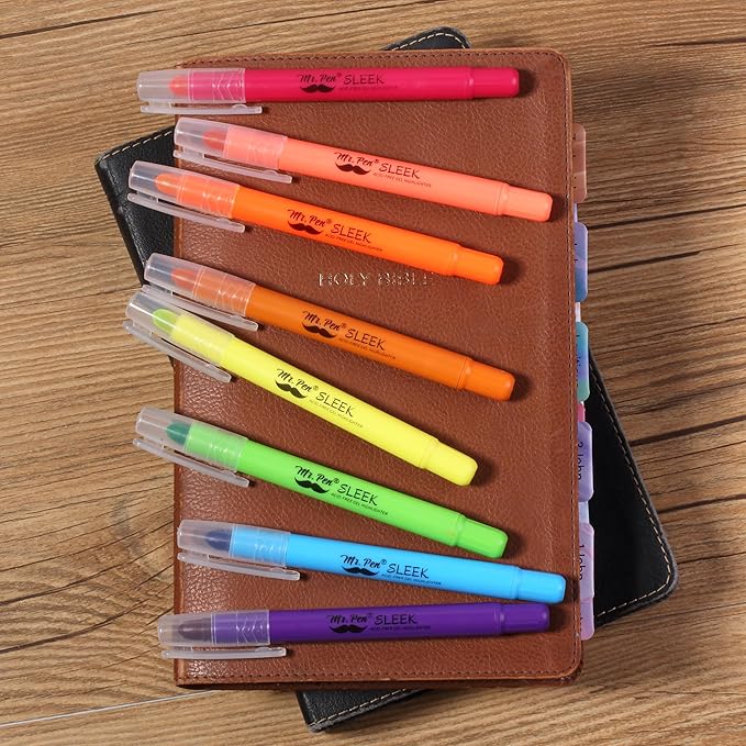 Mr. Pen No Bleed Gel Highlighter, Bible Highlighters, Assorted Colors, Pack of 8, Fluorescent Gel Highlighters
