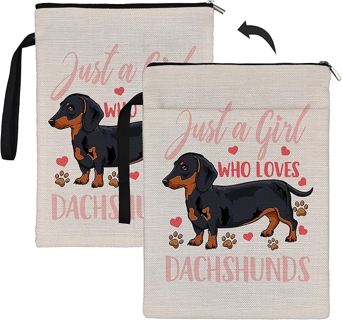 Dachshund Book Sleeve,Just a Girl Who Loves Dachshunds Book Sleeve Book Covers Book Protector Pouch with Zipper,Book Sleeve Gifts for Book Lovers Readers,Book Cover for Paperback 9.4x12.1 Inch