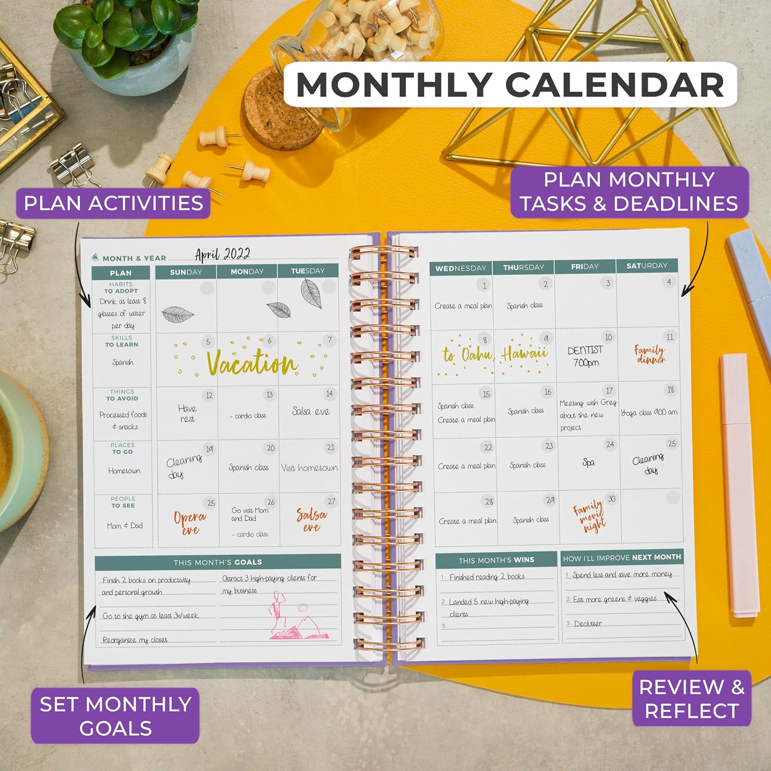 Clever Fox Planner 2nd Edition Spiral – Colorful Weekly & Monthly Goal Planner, Time Management & Productivity Organizer, Undated (Lavender)