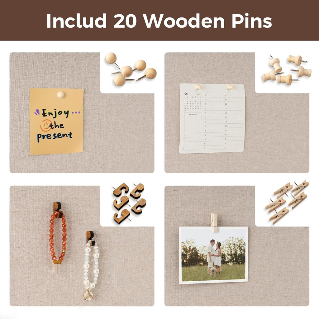 Fun Memories Cork Board Bulletin Board for Office, 20" x 30" Pine Wooden Framed Corkboard, Wall Mounted Notice Pin Board for School Home & Office, Natural Wood