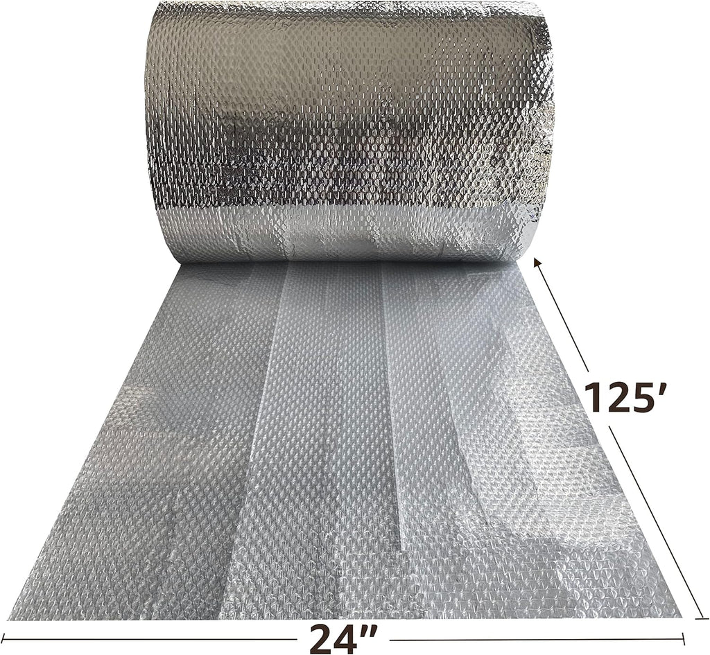 USA Reflective Bubble Insulation Roll, 24" Width x 125' Length, One- Sided Bubble Foil Insulation Roll Thermal Barrier, Window Insulation For Summer & Winter, Radiant Barrier Wrap