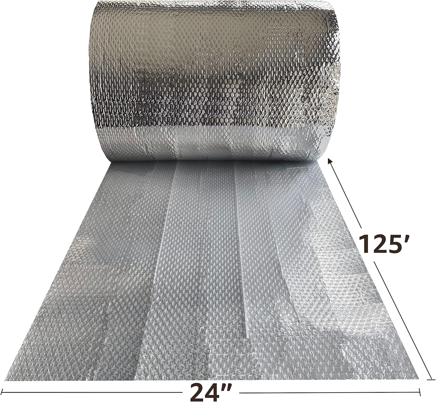 USA Reflective Bubble Insulation Roll, 24" Width x 125' Length, One- Sided Bubble Foil Insulation Roll Thermal Barrier, Window Insulation For Summer & Winter, Radiant Barrier Wrap