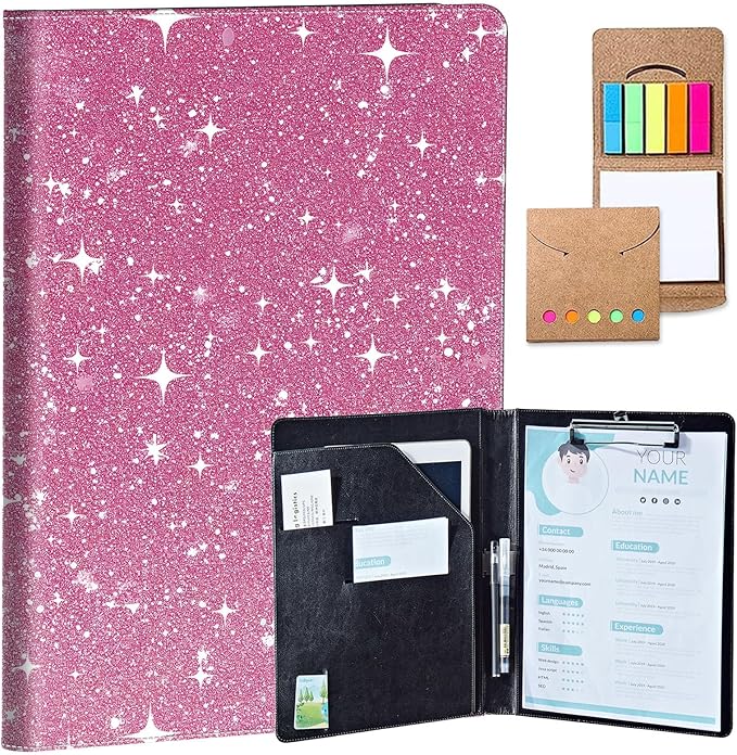 RYUITHDJP Padfolio for Men and Women – Leather Portfolio with Pink Dots Cover Design, Business Card Holder, Resume Folder, Stylish Leather Folder, Versatile Document Holder, 12.87x9.13 in