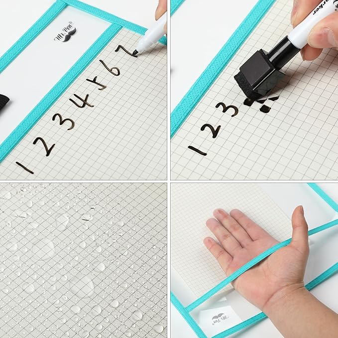 Mr. Pen- Dry Erase Pocket Sleeves, 10"x14", 6 pcs, Colorful Dry Erase Sleeves, Plastic Sleeves for Paper 8.5x11, Dry Erase Pockets Reusable Sleeves, Plastic Paper Sleeves, Dry Erase Sheet Protectors