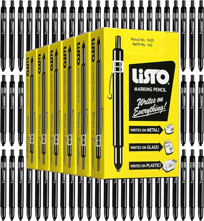 Listo 1620 BLACK COLOR - China Markers/Grease Pencils/China Marking/Pencils/Wax Pencils - Made in USA (72)