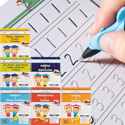 Magic Practice Copybook 6 Workbooks with Disappearing Ink Pens, Reusable Handwriting Practice for Kids, Calligraphy Practice Letter Tracing Books for Kids ages 3-5 (8.7×6.9in)