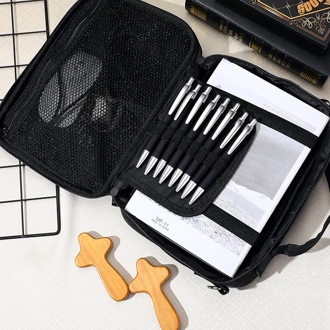 Silkfly Large Chenille Letter Bible Cover for Women Preppy Patch Bible Case Church Bible Bag with Handle(Black)