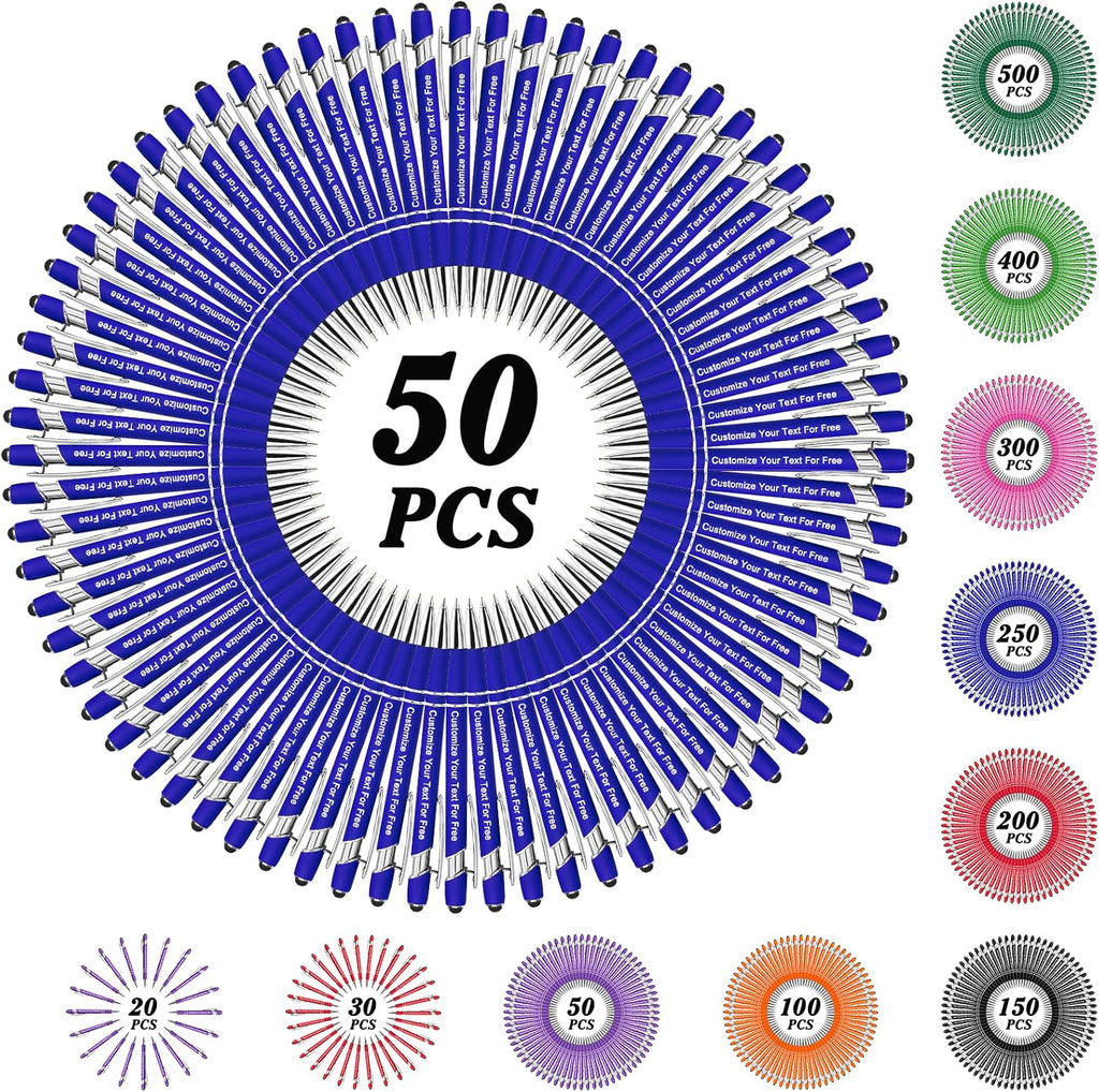 Max 500 Pcs Personalized Pens Bulk, Custom Pens with Free Engraving, Customized Stylus Tip Ballpoint Pen with Your Name Massage Text for School Office Business Graduation Anniversaries-50 Packs