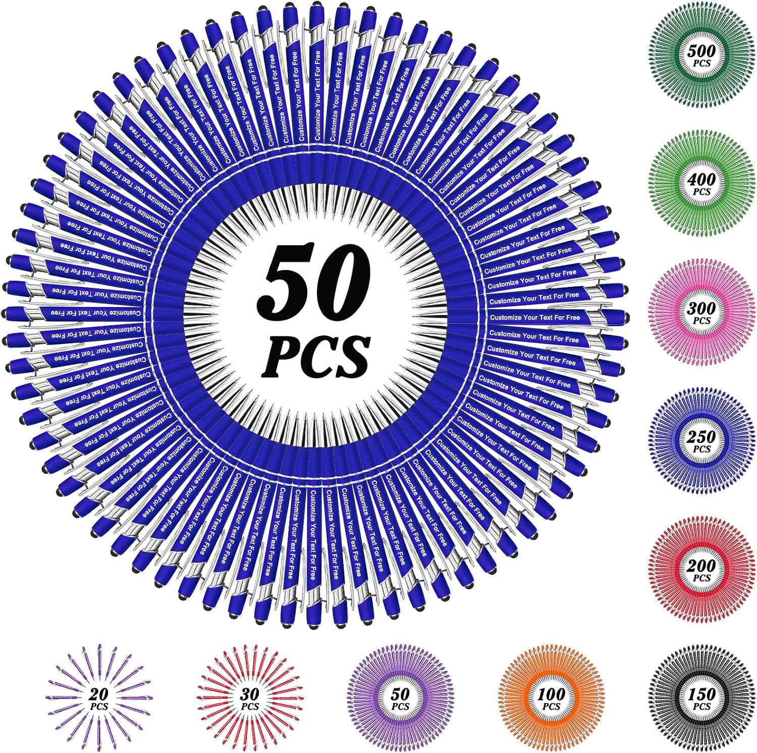 Max 500 Pcs Personalized Pens Bulk, Custom Pens with Free Engraving, Customized Stylus Tip Ballpoint Pen with Your Name Massage Text for School Office Business Graduation Anniversaries-50 Packs