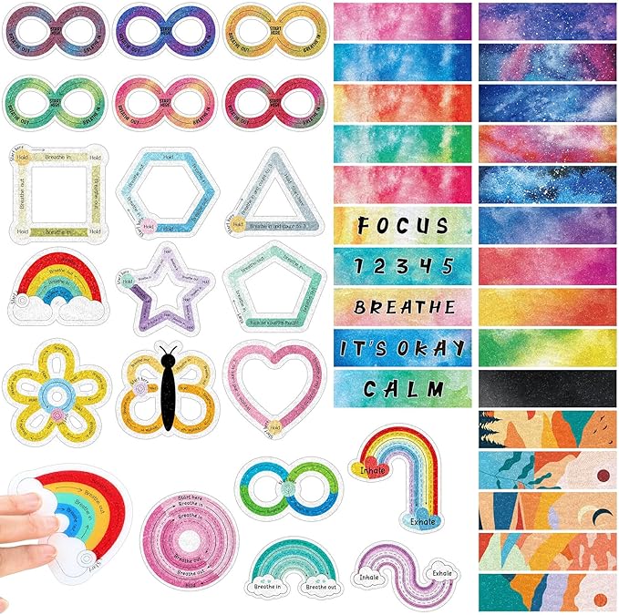 80 Pcs Anxiety Sensory Stickers with Inspirational Quotes Calm Textured Strips Relief Mental Health Stickers School Office Adhesive Sensory Tape Anti Stress Toys for Adults Teens (Fresh)