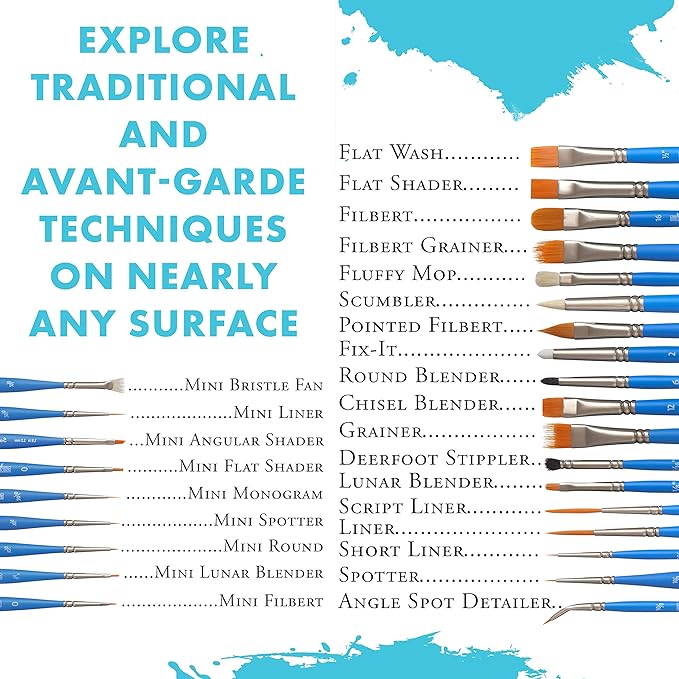 Princeton Select Artiste Paintbrush, 3-3 Brush Set, Blue