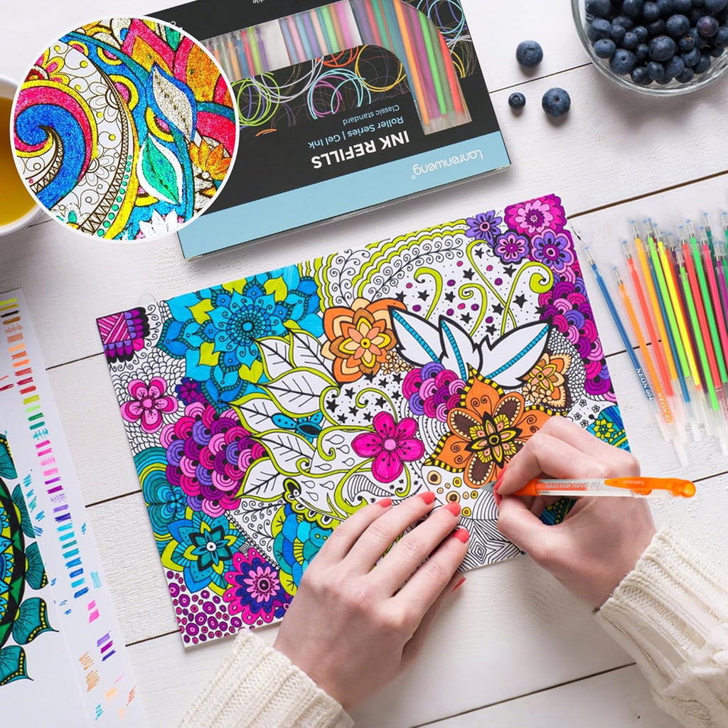 200 Colors Gel Pen Refills, Glitter Neon Gel Ink Pens Refills,Replace Cartridges for Gel Pens Set,9 Color Type for Kids Adult Coloring Books Drawing Doodling Crafts Scrapbooking Journaling,No Repeats