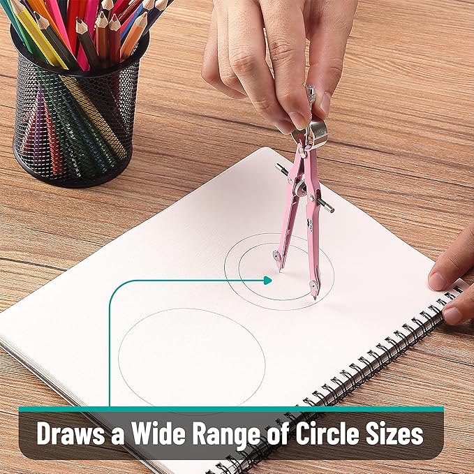 Mr. Pen- Professional Compass for Geometry, Pink, Extra Leads, Metal Compass, Compass, Compass Drawing Tool, Drawing Compass, Drafting Compass, Compass for Students, Compass for Woodworking