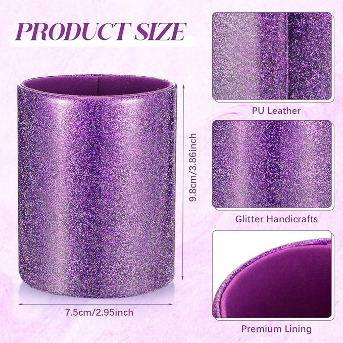 Sabary 8 Pcs Ballpoint Pens with Pen Holder for Desk Glitter Crystal Diamond Fancy Pencil Holder Bling Desk Organizer Cute Stationery Supplies for Women Girls Wedding Office School Gifts(Violet)