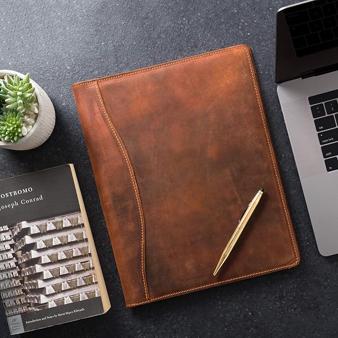 PEGAI Handmade 100% Leather Padfolio, Legal Pad Organizer for Business School Office Conference, Heavy Duty Full Grain Cow Hide Resume Interview Folio, Amazing Gift Idea | Marshall (Mahogany Brown)