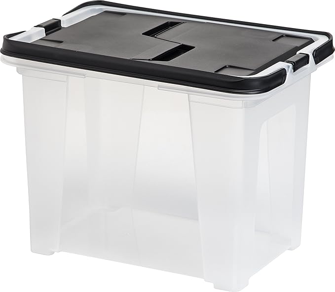 IRIS USA File Box File Organizer w/ Wing Lid for Letter/Legal File, Water Resistant Document Box, BPA-Free Plastic Storage Bin Organizer with Handles, Stackable, Nestable, Clear 18 Qt. 4Pack