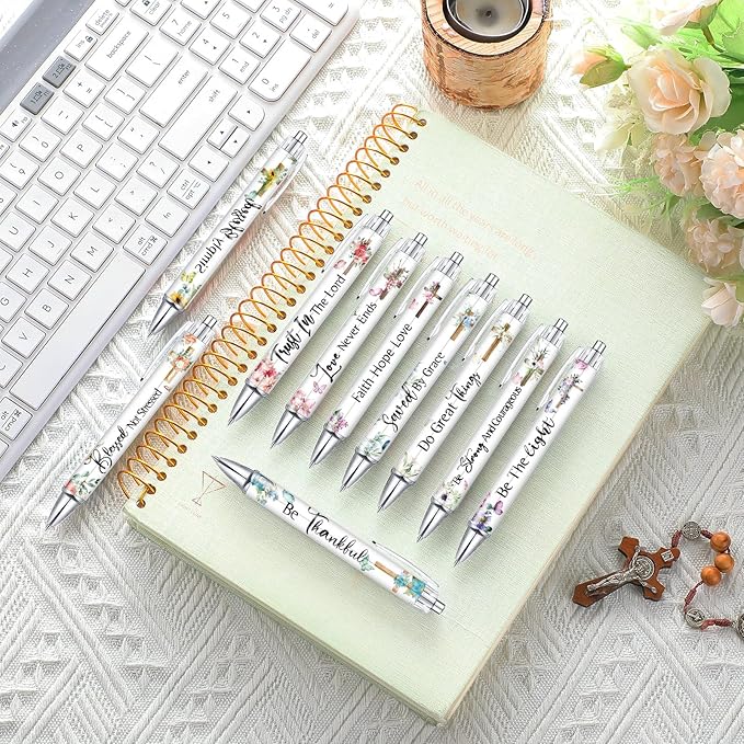 Tinlade 10 Pcs Christian Pens for Women Religious Ink Pens Easter Gifts Inspirational Quotes Bible Verse Ballpoint Funny Office Supplies for Women Men Coworker(Cross)