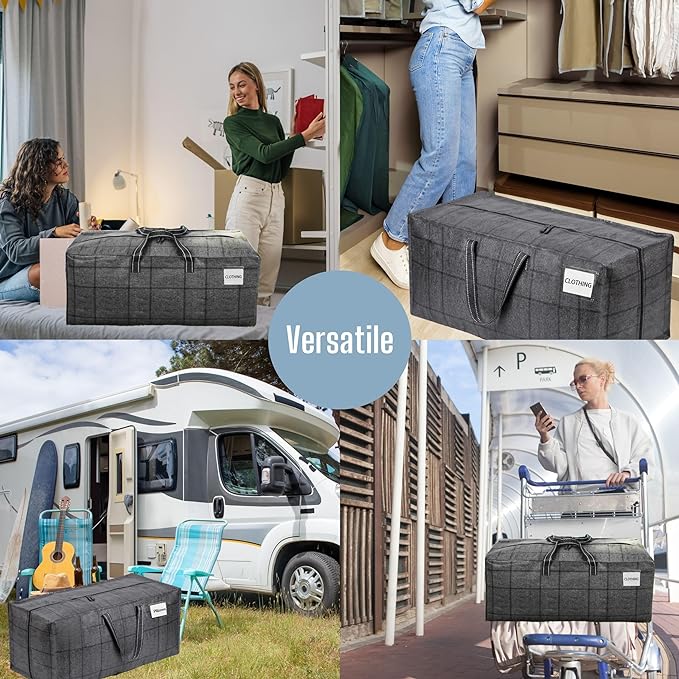 VENO 8 Pack Moving Bags w/Backpack Straps, Moving Boxes & Storage Bins Alternative, Packing Supplies, Camping Accessories Totes for Storage, Dorm Room Essentials Storage Bags (Windowpane, 8 Pack)