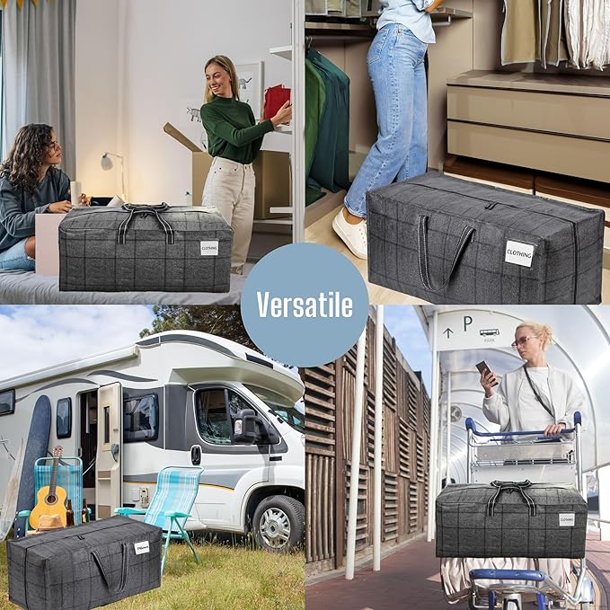 VENO 4 Pack Moving Bags w/Backpack Straps, Moving Boxes & Storage Bins Alternative, Packing Supplies, Camping Accessories Totes for Storage, Dorm Room Essentials Storage Bags (Windowpane, 4 Pack)