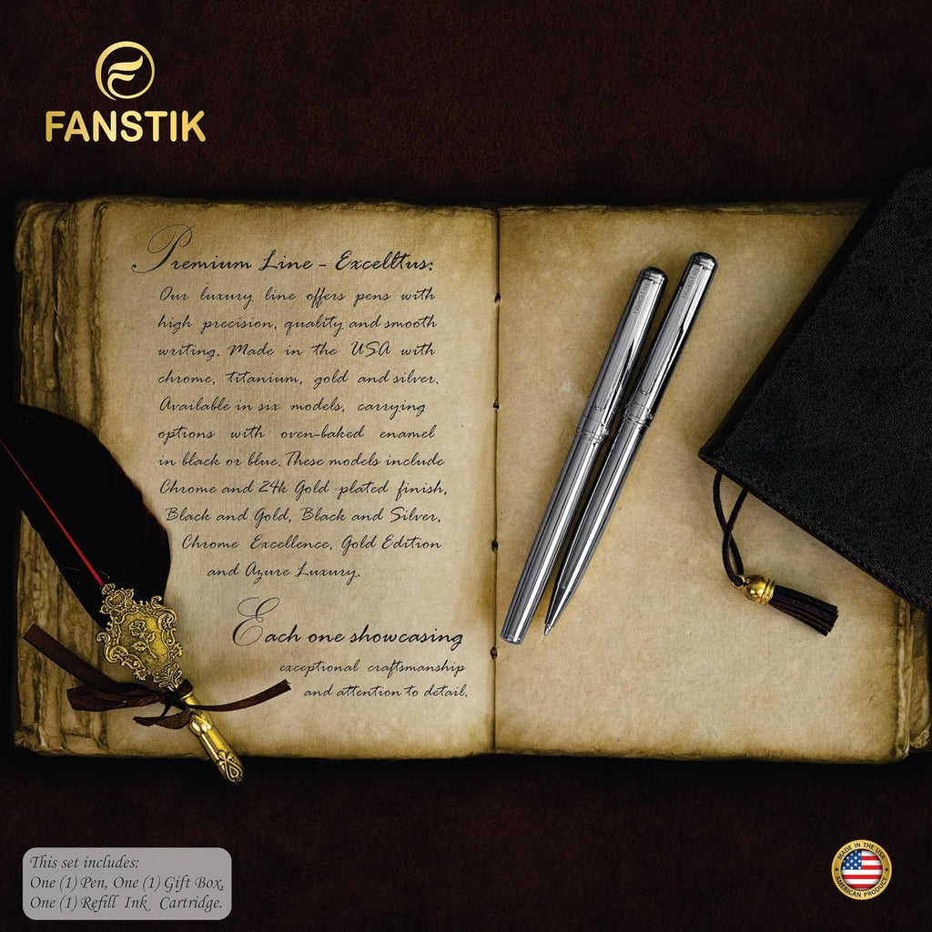 Silver Luxury fountain pen (Made In USA) fancy gift set for women, Real 24K Gold Plating, Professional executive pen gift set for men (Lux fountain Silver)