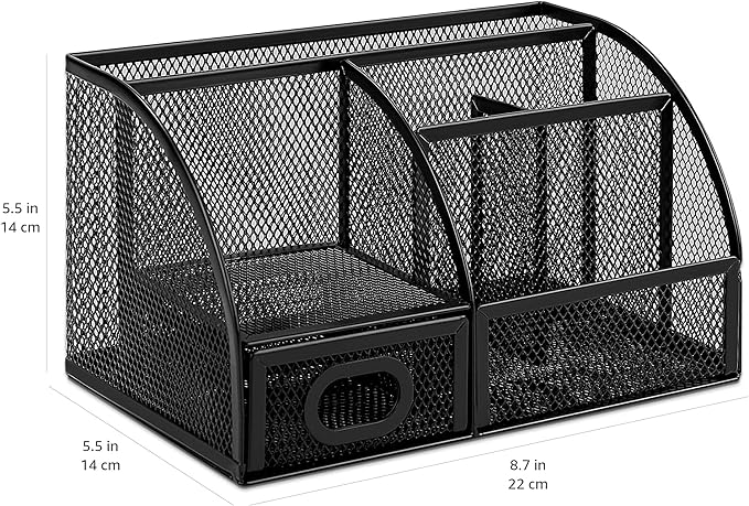 Amazon Basics Mesh Pen Holder and Organizer, Black, ‎9.1" x 5.9" x 5.5''
