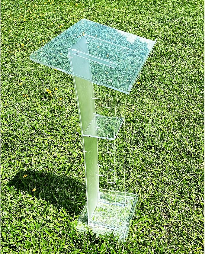 Mobile Detachable Acrylic Transparent Curved Podium for Speeches, Opening Ceremonies, Celebrations and Other Occasions,Countertop Size 60x40cm,Easy Assembly Required