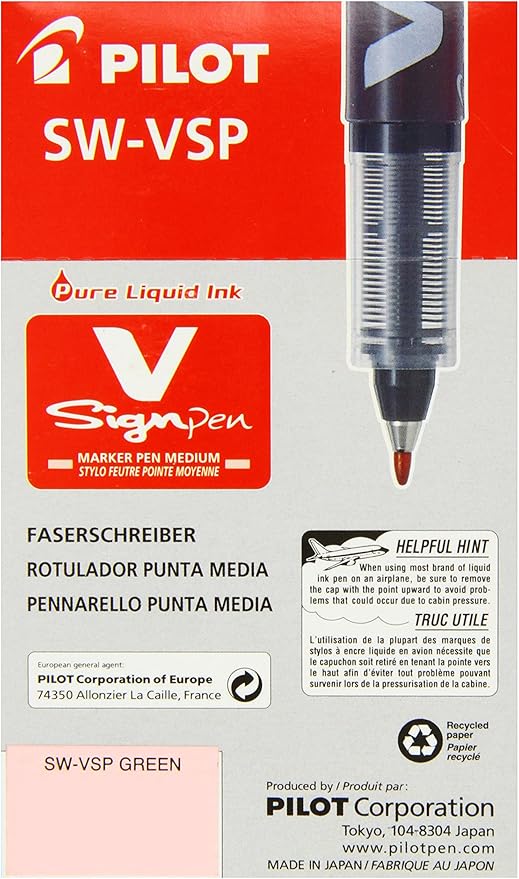 Pilot V Sign Pen Liquid Ink 2.0 mm Tip - Green, Box of 12
