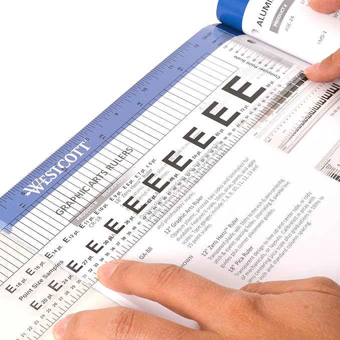 Westcott GA-96 Computer Point & Pica Ruler, Transparent Graphic Arts Ruler, 12 Inch