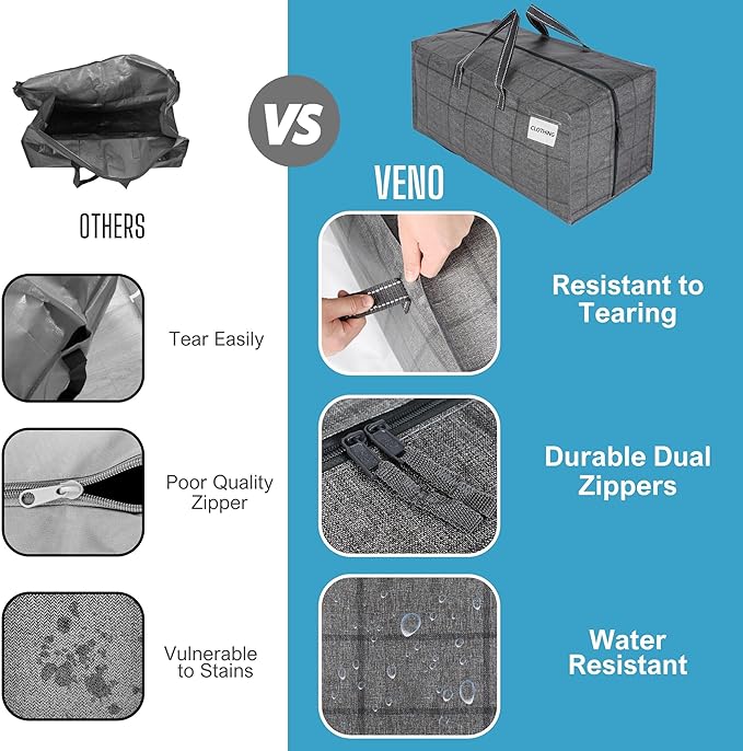 VENO 10 Pack Moving Bags w/Backpack Straps, Moving Boxes & Storage Bins Alternative, Packing Supplies, Camping Accessories Totes for Storage, Dorm Room Essentials Storage Bags (Windowpane, 10 Pack)