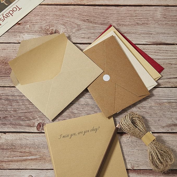 Tuhangcc Stationery Writing Paper and Envelopes Set with Jute Rope 4 X 6 for Writing Letter, (20 Best Paper with 10 Heavyweight envelopes),by Better Gift Office Products(Red)