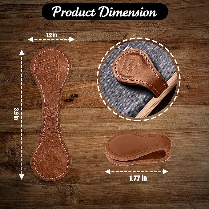 Personalized Leather Magnetic Bookmarks (1 Pack) Vintage Custom Engraved Initial ID Identification Book Marker Clip Gift for Book Lover Avid Readers (Letter W, Light Brown)