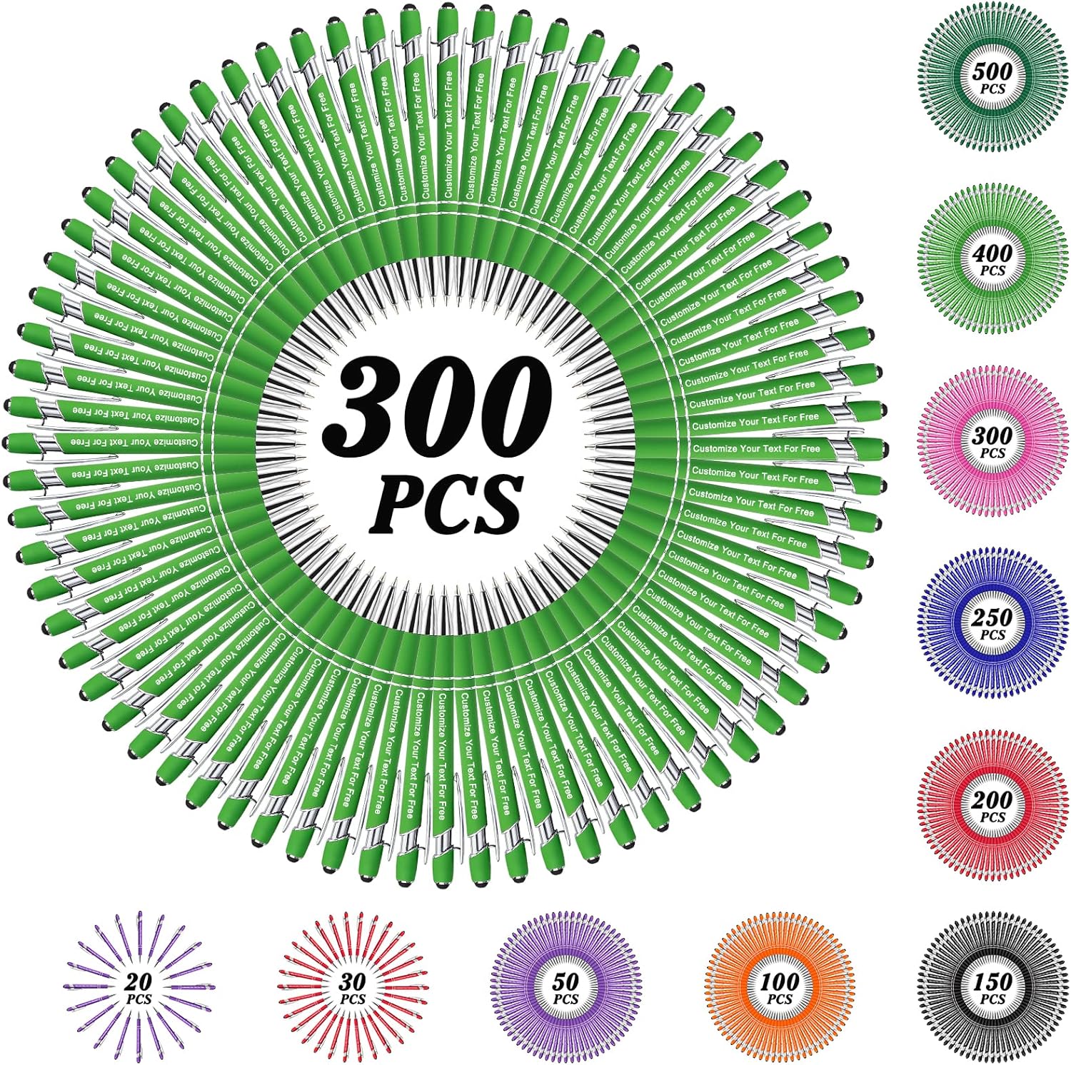 Max 500 Pcs Personalized Pens Bulk, Custom Pens with Free Engraving, Customized Stylus Tip Ballpoint Pen with Your Name Massage Text for School Office Business Graduation Anniversaries-300 Packs