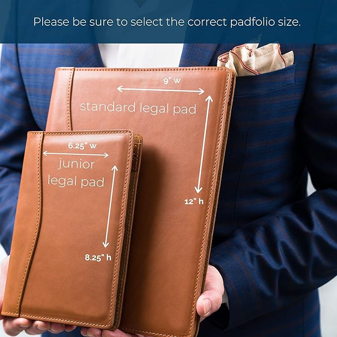 PEGAI Handmade 100% Leather Padfolio | Junior Legal Pad Folder Organizer for Business School Office Conference | Resume Interview Document Organizer Folio | Eriksen (Charcoal Black)