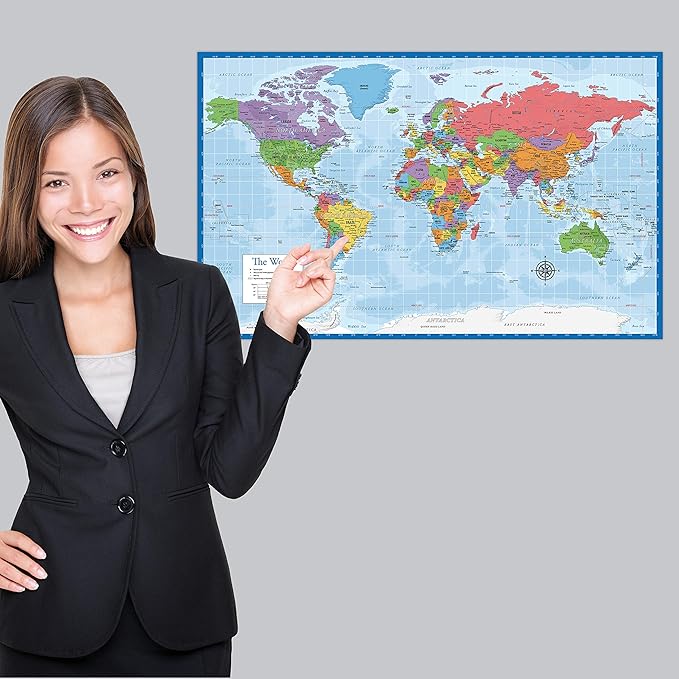 Laminated World Map & US Map Poster Set - 18" x 29" - Wall Chart Maps of the World & United States - Made in the USA - Updated for 2021 (LAMINATED, 18" x 29")