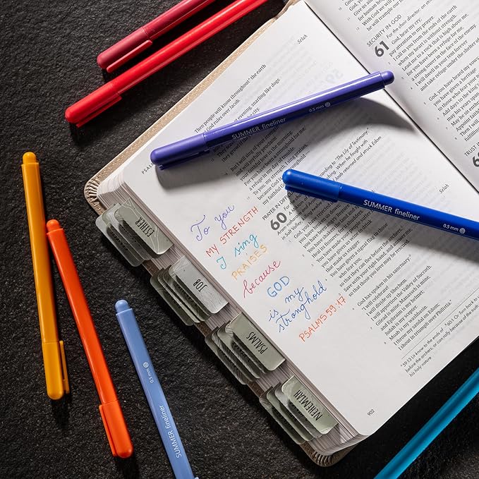 DIVERSEBEE Fine Tip Pens, 8 Bible Pens No Bleed Through, Assorted Fine Point Pens for Journaling, 0.5mm Fineliner Markers, Bible Study Journaling Supplies, Bible Accessories (Summer)