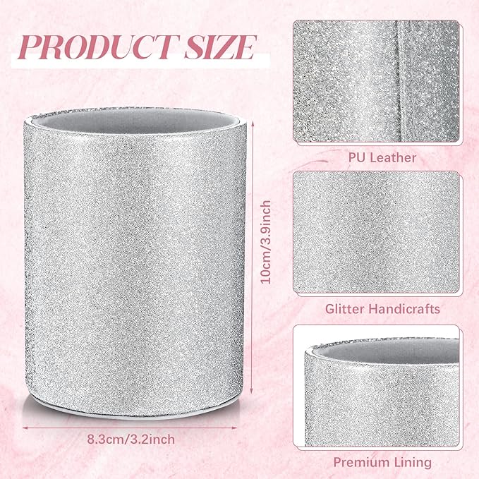 Sabary 8 Pcs Ballpoint Pens with Pen Holder for Desk Metal Crystal Diamond Pen Glitter Pencil Holder Fancy Pens Black Ink Bling Desk Organizer for Women Girls Office School Wedding Gifts (Silver)