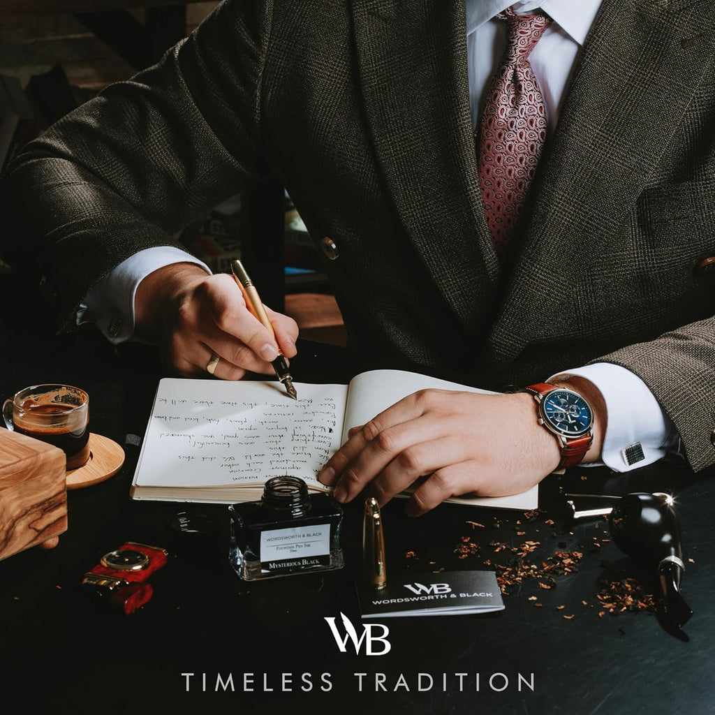 Wordsworth & Black Majesti Fountain Pen-(Gold), Luxury Case, 24K Gold Finish; 18K Gilded Medium Nib- Ink Cartridges, Refillable Ink Converter-Calligraphy Pen-Best Business Gift Set for Men & Women