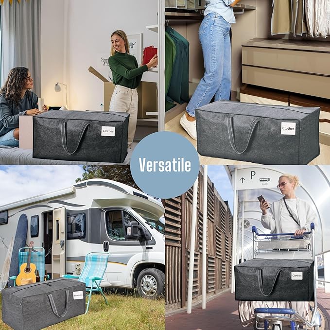 VENO 6 Pack Moving Bags w/Backpack Straps, Moving Boxes & Storage Bins Alternative, Packing Supplies, Camping Accessories Totes for Storage, Dorm Room Essentials Storage Bags (Gray, 6 Pack)