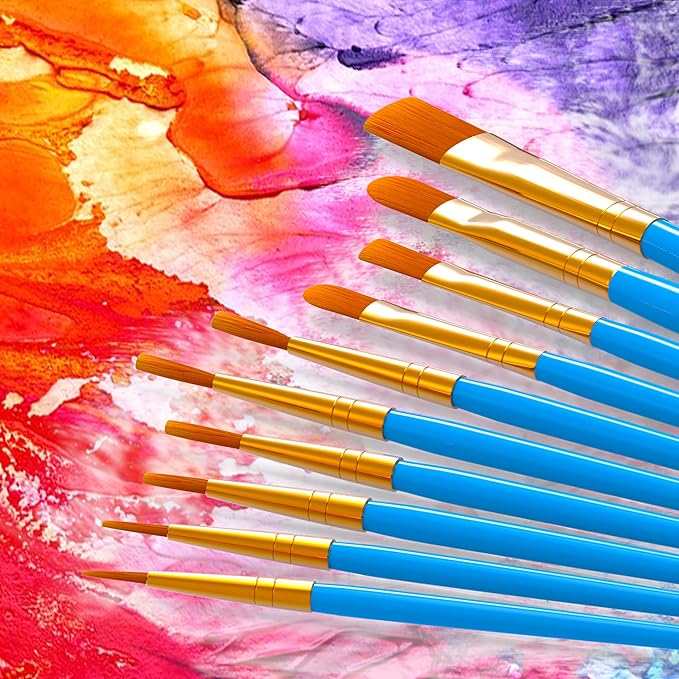 Paint Brushes Set for Acrylic Painting, 20 Pcs Art Painting Brushes Nylon Acrylic Paint Brush, 10 Sizes Paint Brush for Kids Adults Oil Watercolor Rock Painting Body Face Nail Art