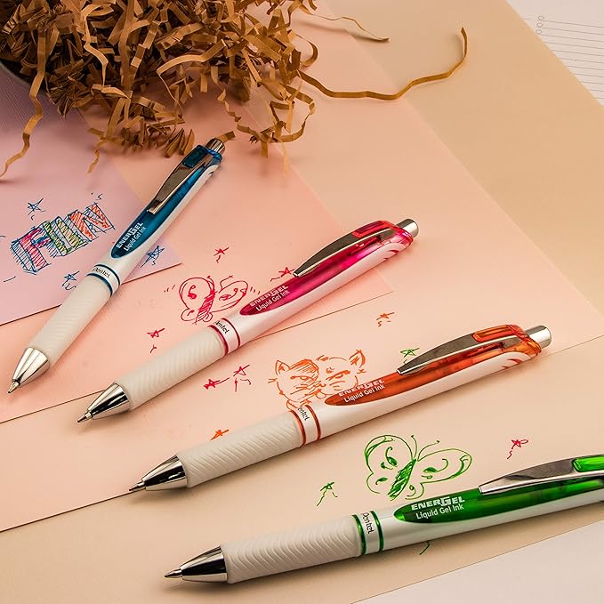 Pentel Pink BCA EnerGel Pearl Deluxe RTX Liquid Gel Pen, (0.5mm), Fine Line, Needle Tip (BLN75WBP2PA)