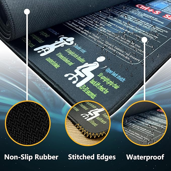 secret corner excel Cheat Sheet Mouse pad,Extra Large Office Keyboard Shortcuts Mousepad,Office Desk Accessories Desk pad Computer,PC Gaming Non-Slip XXL Desk mat