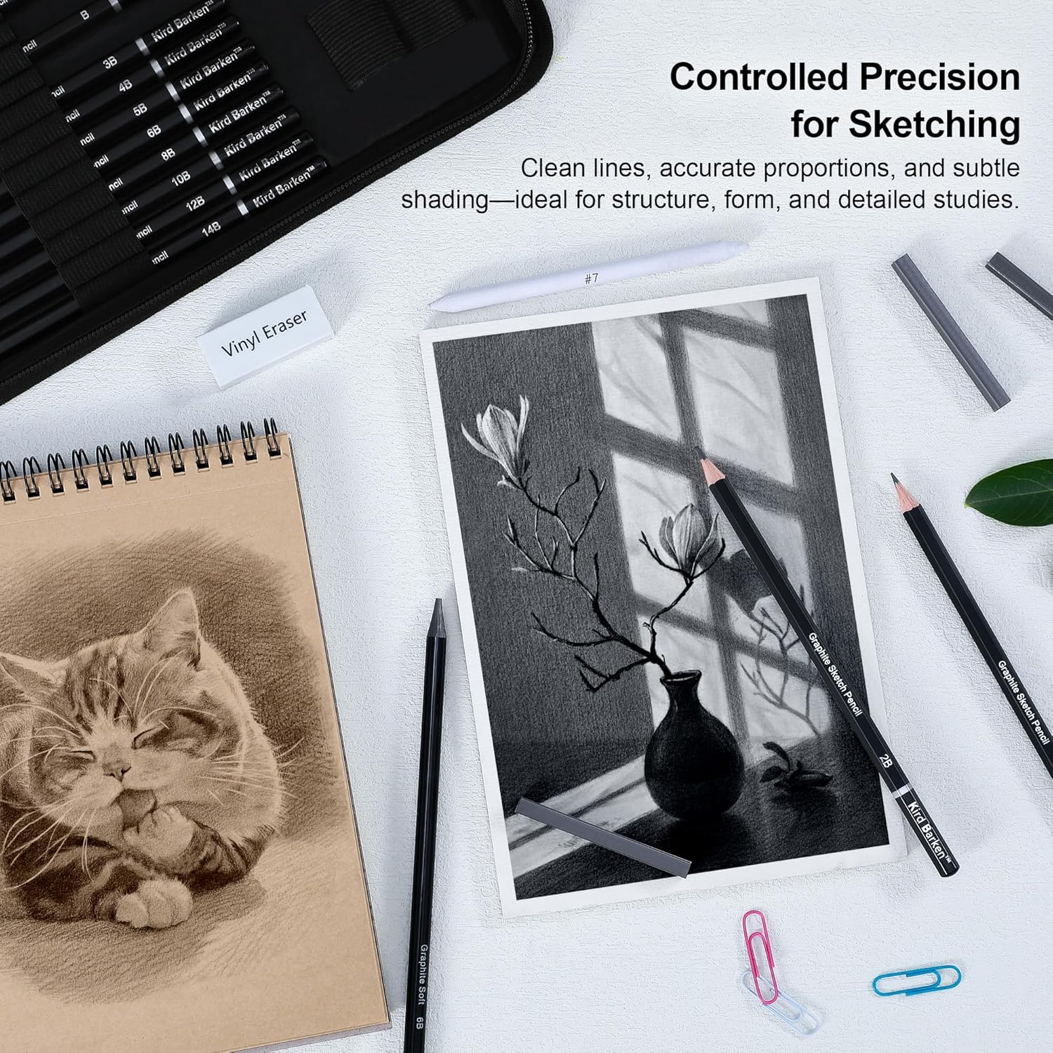 Kird Barken 112 PCS Professional Drawing Set – Sketch Kit with Graphite & Charcoal Pencils, 3-Color Sketchbook, Art Supplies for Shading & Blending – Ideal for Artists, Adults, Teens & Beginners