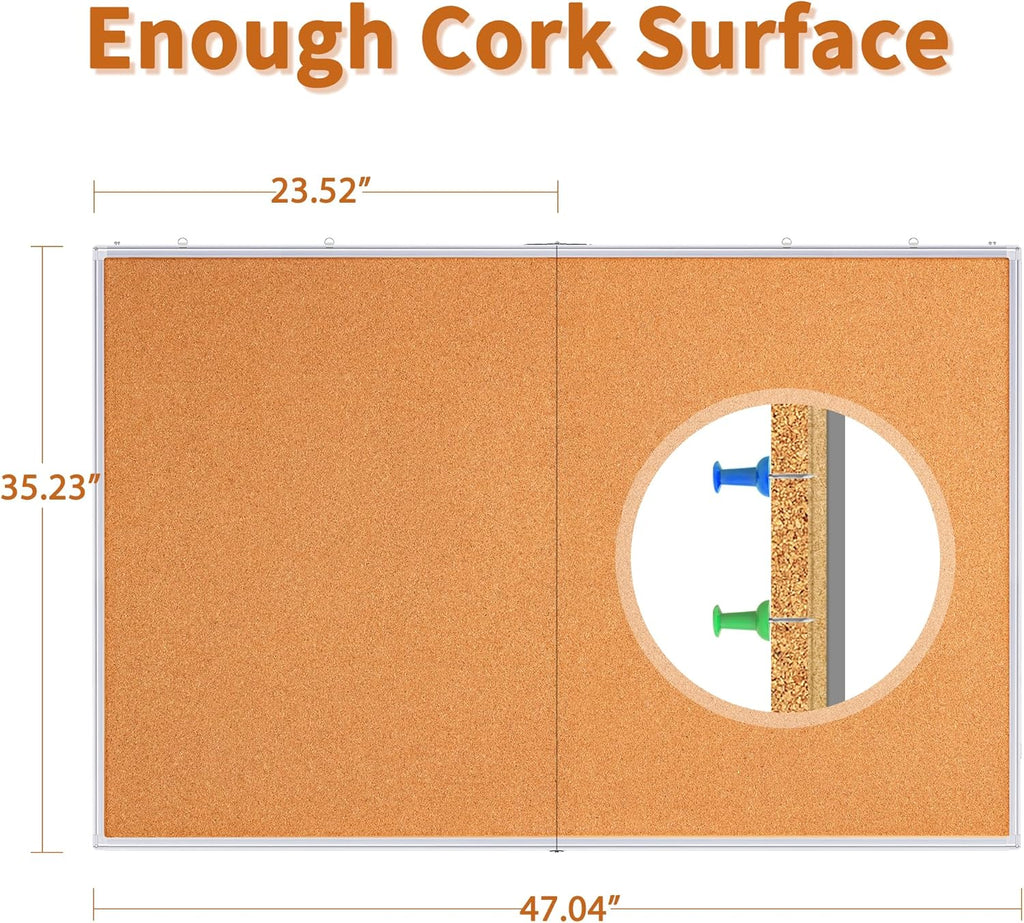 maxtek Large Cork Board 48 x 36 in, Bulletin Board for Walls, 4'x 3' Extra Aluminum Framed Corkboard, Foldable Wall Mounted Pin Memo Notice Cork Board for Office, Home Wall Display