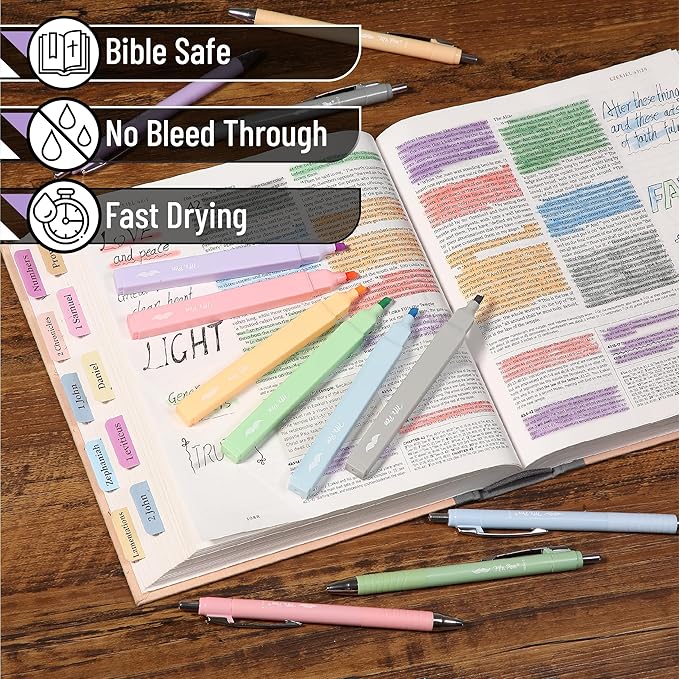 Mr. Pen- Aesthetic Highlighters and Pens No Bleed, 12 Pack, Assorted Colors Bible Highlighters No Bleed, Black Ink Bible Pens, No Bleed Highlighters for Bibles, Bible Pens No Bleed Through