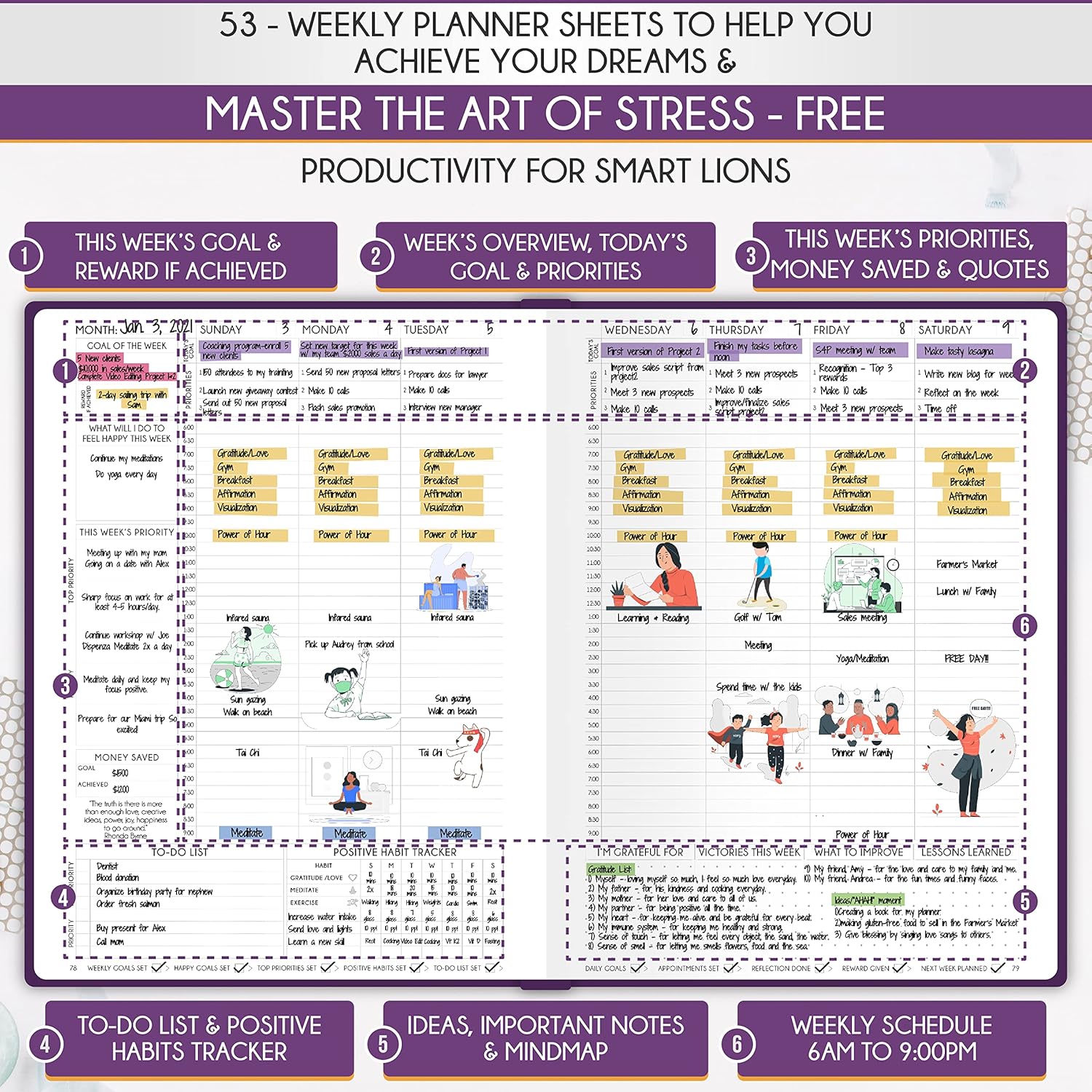 Hourly Planner - Undated Daily, Weekly & Monthly Planner with Budget Section | A 12 Month Journey to Increase Productivity & Happiness | Life Organizer & Gratitude Journal - Vertical Format