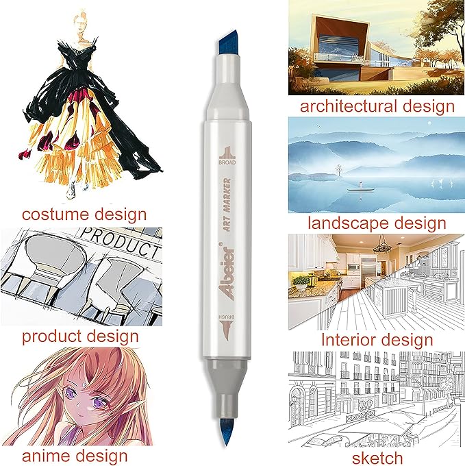 ABEIER 81 Colors Alcohol Markers Brush Tip, Brush & Chisel Dual Tip Sketch Markers for Artists, Plus 1 Blender Marker, Permanent Sketch Markers for Kids, Adults Coloring and Artist Illustration