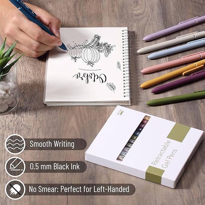 Mr. Pen- Retractable Gel Pens, 12 Pack, Morandi and Vintage Barrels, Black Gel Pens, Fast Dry, Gel Pens Fine Point 0.5mm, Retractable Pens, Cute Pens, Gel Ink Pens, Aesthetic Pens for Journaling
