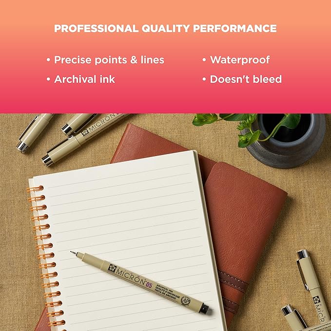 SAKURA Pigma Micron Fineliner Pens - Archival Black Ink Pens - Pens for Writing, Drawing, or Journaling - Assorted Point Sizes - 8 Pack