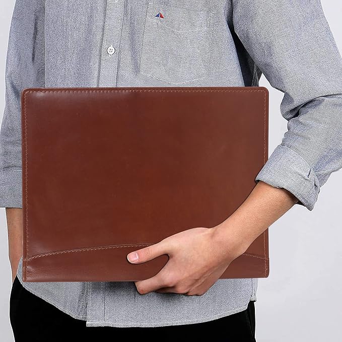 Succor Genuine Leather Business Portfolio Organizer-Professional Padfolio-Leather Binder-Document Holder-Resume Folder-A4 PAD Folio for Men and Women-13”x10”-Brown