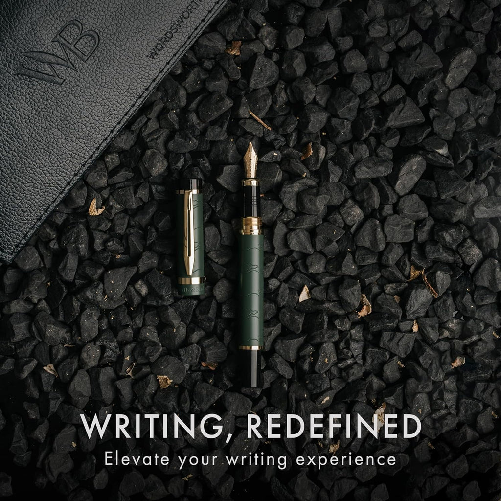 Wordsworth & Black Primori Fountain Pen Set [Green Gold]; Medium Nib, Gift Case, 24 Ink Cartridges, Refill Converter, Manual; Journaling, Calligraphy, Smooth Writing Pens; Left and Right Handed